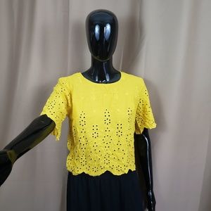 Bright Yellow Floral Embroidered Top Size XS